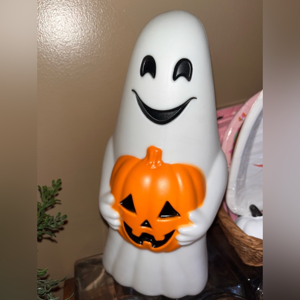 Dollar General Halloween Ghost with Pumpkin Light-Up Blow Mold